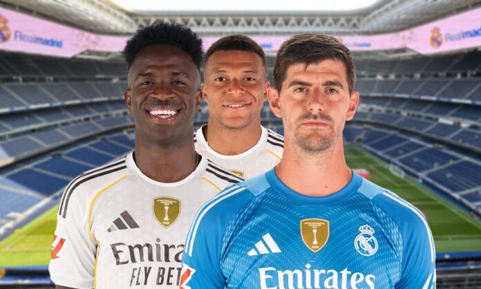 Thibaut Courtois, Vinícius Júnior, Kylian Mbappé y el Santiago Bernabéu.