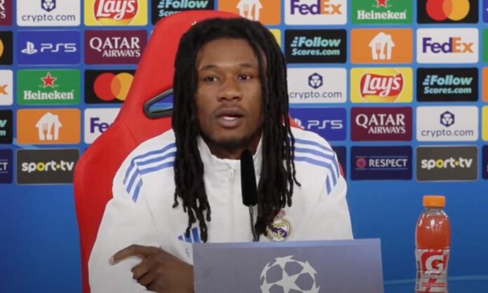 Eduardo Camavinga, en la rueda de prensa que ha ofrecido esta tarde desde Lisboa.