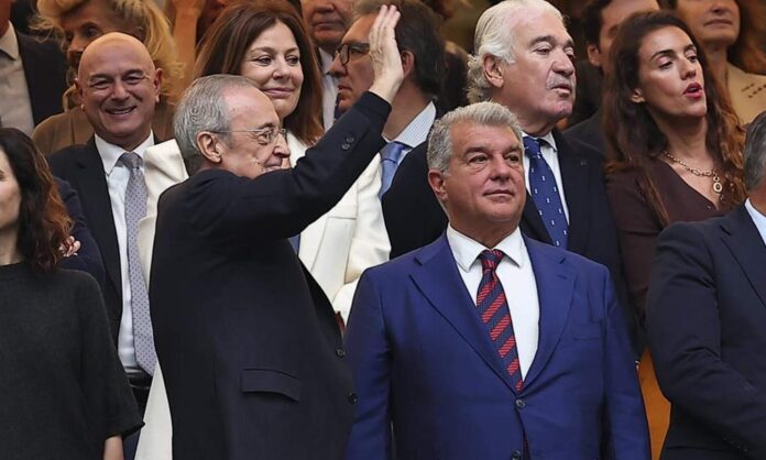 Florentino Pérez y Joan Laporta durante un Real Madrid - Barcelona.