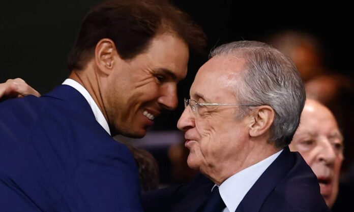 Florentino Pérez saludando a Rafa Nadal. 