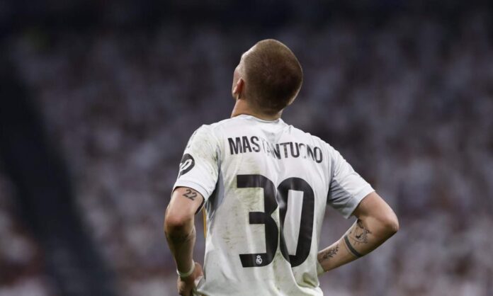 Franco Mastantuono, en un partido del Real Madrid durante esta temporada.