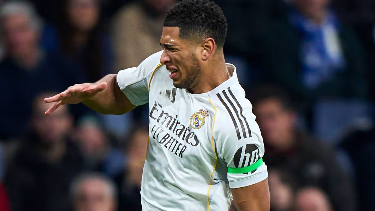 Jude Bellingham en el momento en el que se lesiona en un partido del Real Madrid.