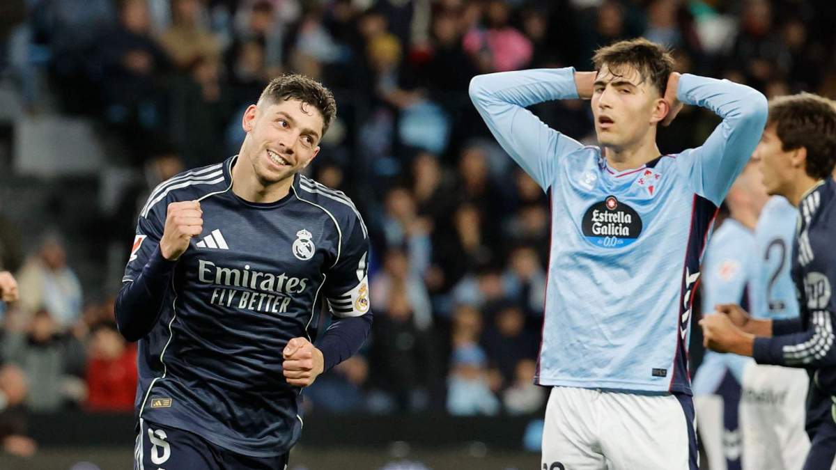 Fede Valverde, celebrando su gol ante el Celta el pasado viernes en Balaídos. Fede Valverde, celebrando su gol ante el Celta el pasado viernes en Balaídos.