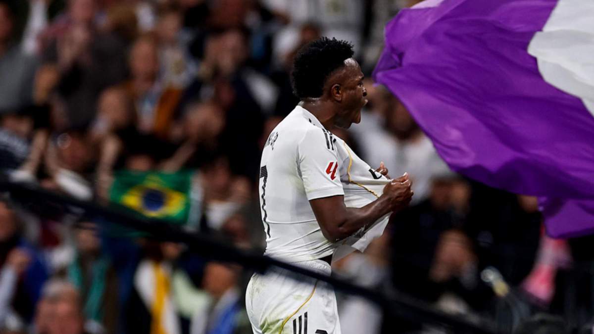 Vinicius celebrando su segundo gol ante el Atlético de Madrid