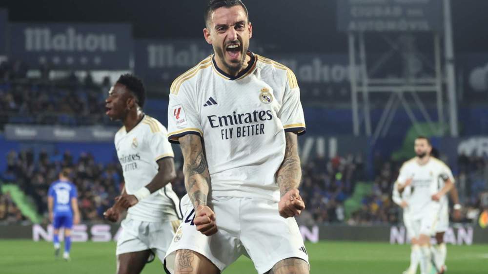 Joselu, celebrando un gol con el Real Madrid.