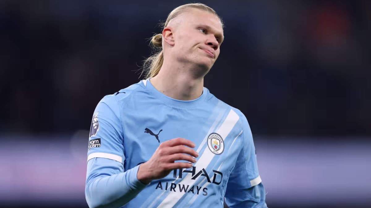 Erling Haaland, con cara seria, durante un partido con el Manchester City durante esta temporada. Erling Haaland, con cara seria, durante un partido con el Manchester City durante esta temporada.
