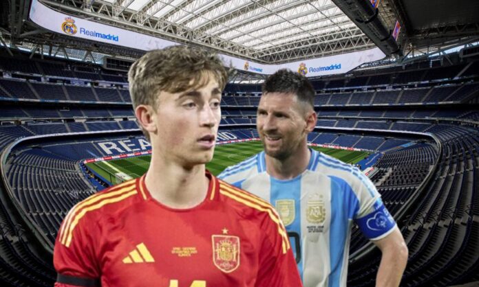 Dean Huijsen, Leo Messi y el Santiago Bernabéu.