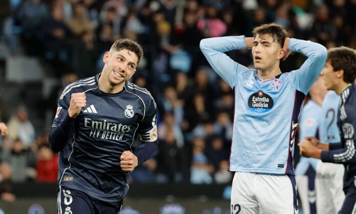 Fede Valverde, celebrando su gol ante el Celta el pasado viernes en Balaídos.