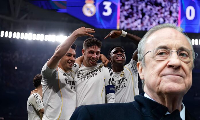 Florentino Pérez ha felicitado a los jugadores del Real Madrid por la goleada cosechada ante el Manchester City.