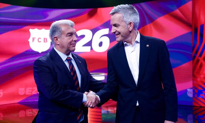 Joan Laporta y Víctor Font en un debate presidencial.