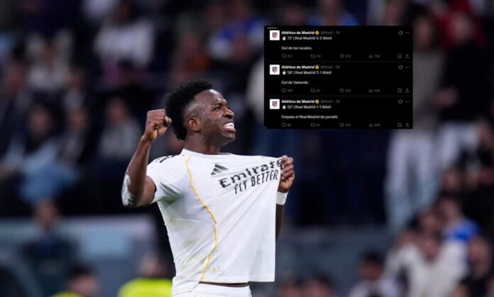 La cuenta oficial del Atlético de Madrid en X borra el nombre de Vinicius